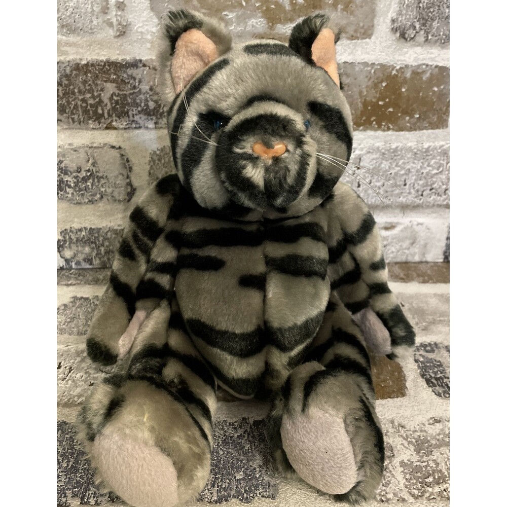 Velvets By Greek Plush Super Soft Kitty Cat Plush Kitten Black Gray Sitting